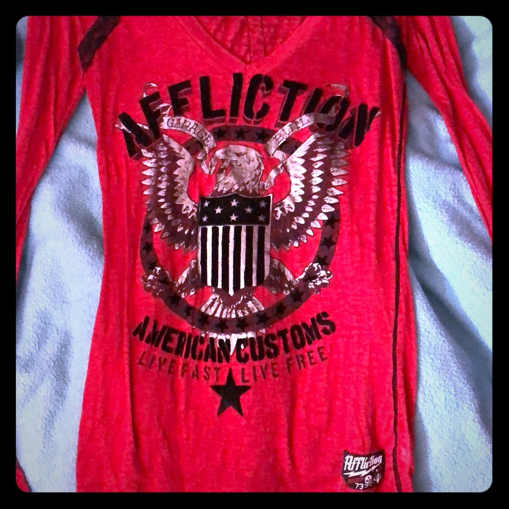 Red and black affliction top